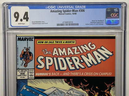 Fumetto Gradato CGC 9.4 : Spider-Man #306 - In Lingua Originale - Marvel Comics Prima Edizione 1988