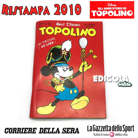 Mickey Mouse hat die Comic-Nummer n gepinnt. 1 Sammler-Nachdruck, 60 Lire, Vintage, selten