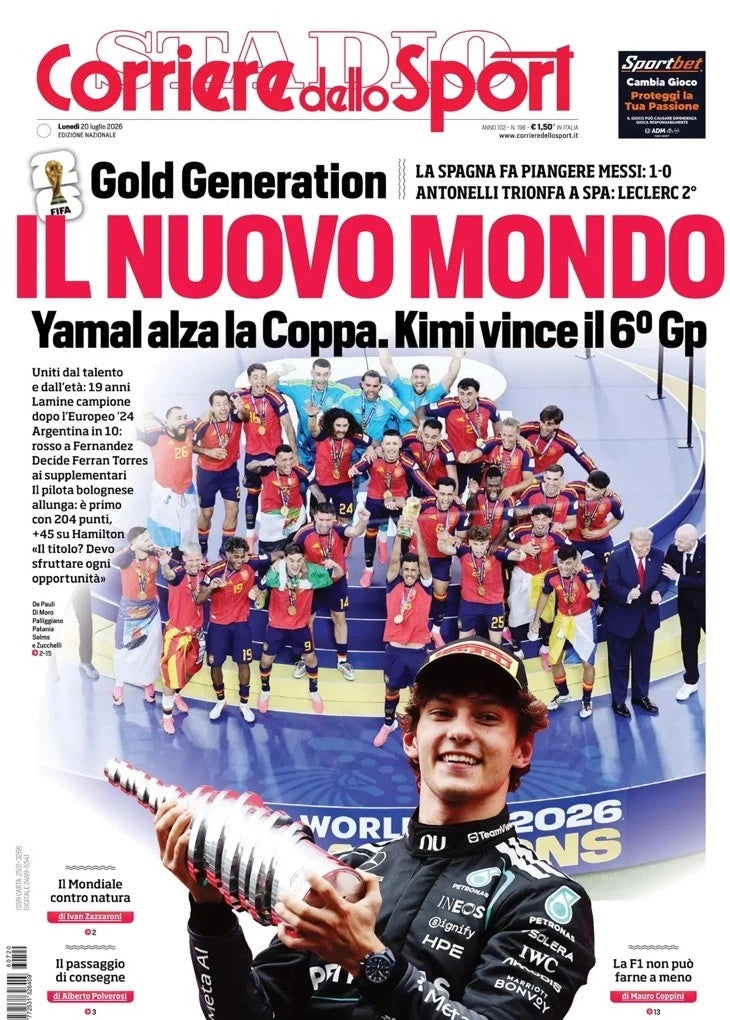 Giornale 20.07.2026 Campioni del Mondo SPAGNA - Fifa World Cup Usa Mexico Canada 2026