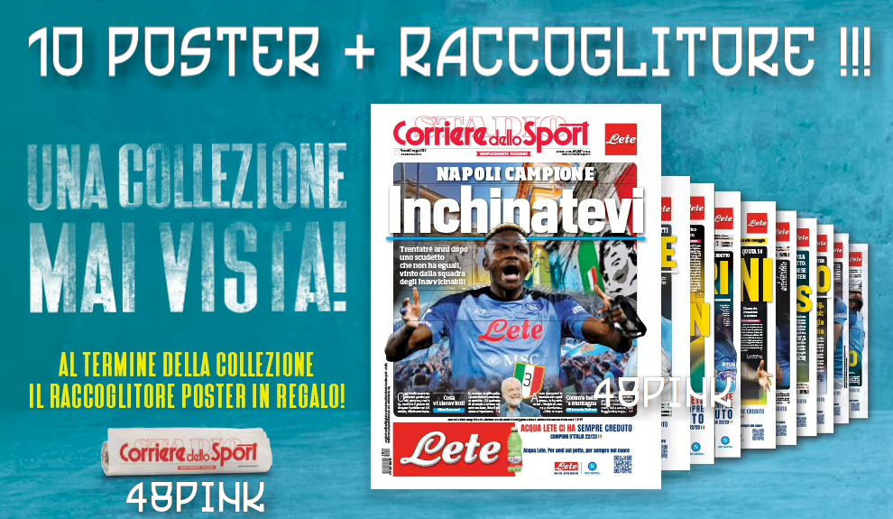 10x Poster + Binder 3 Scudetto Napoli Champion Corriere dello Sport Football