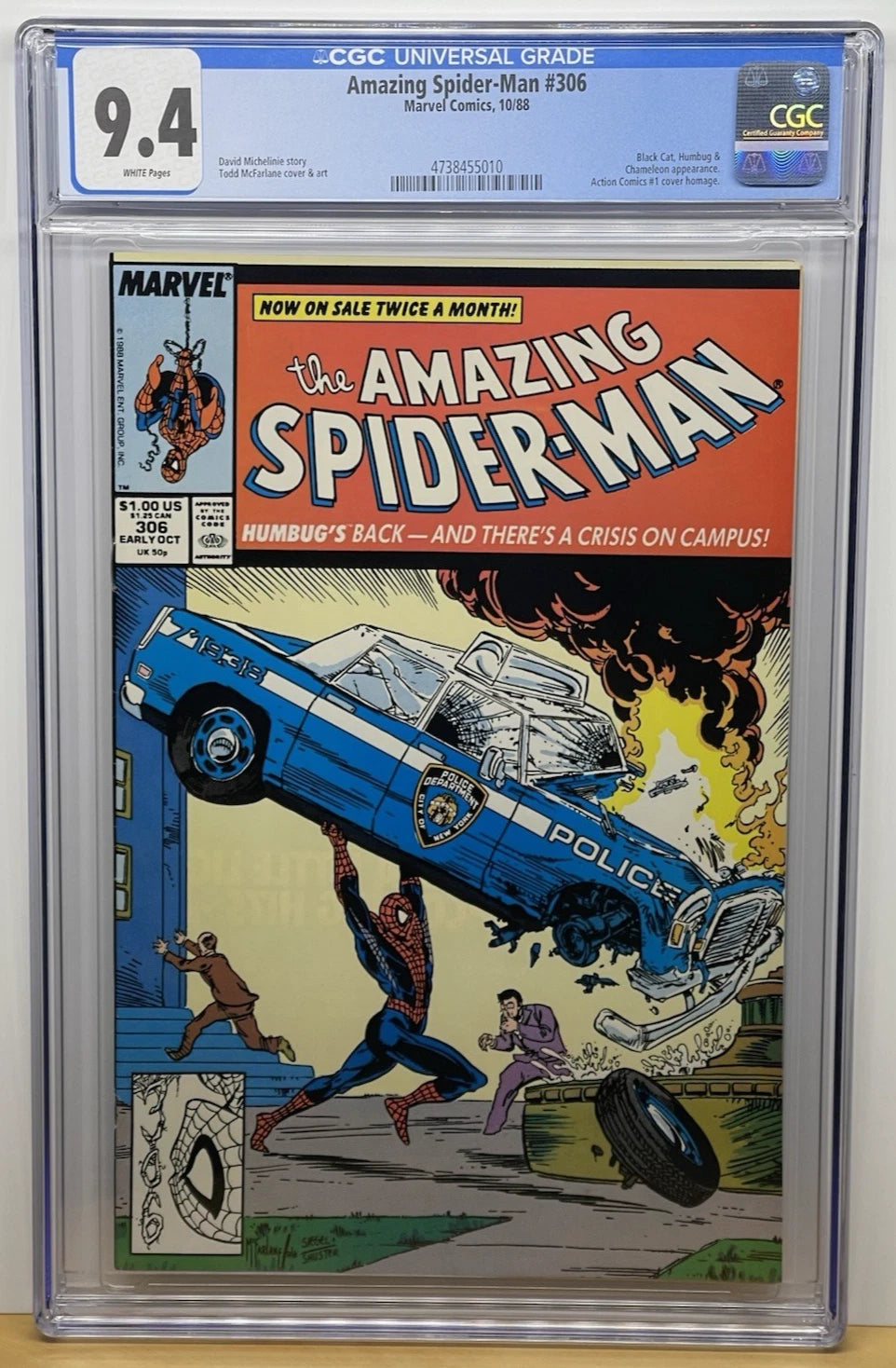 Fumetto Gradato CGC 9.4 : Spider-Man #306 - In Lingua Originale - Marvel Comics Prima Edizione 1988
