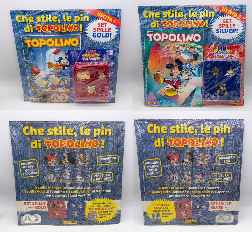 Le Pin in metallo di Topolino + Fumetti 3626 3627 (Scegli Gold o Silver)
