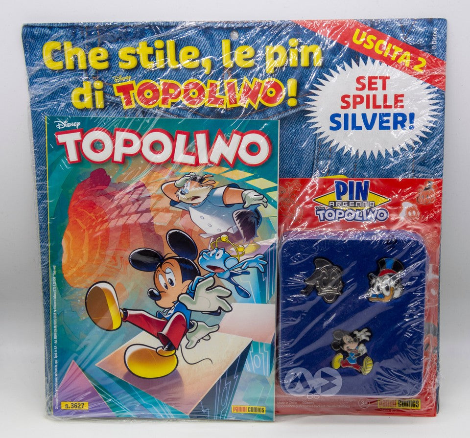 Le Pin in metallo di Topolino + Fumetti 3626 3627 (Scegli Gold o Silver)