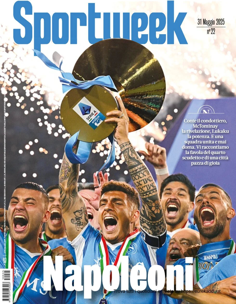 Giornali Quotidiani 4° Scudetto  SSC Calcio NAPOLI - Campione d'Italia 2024-25 2025
