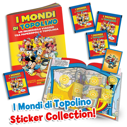 Complete Set 5/5 Album and Packs of Stickers PAPERINO 90 Years Donald Duck + Mickey Mouse Comics
