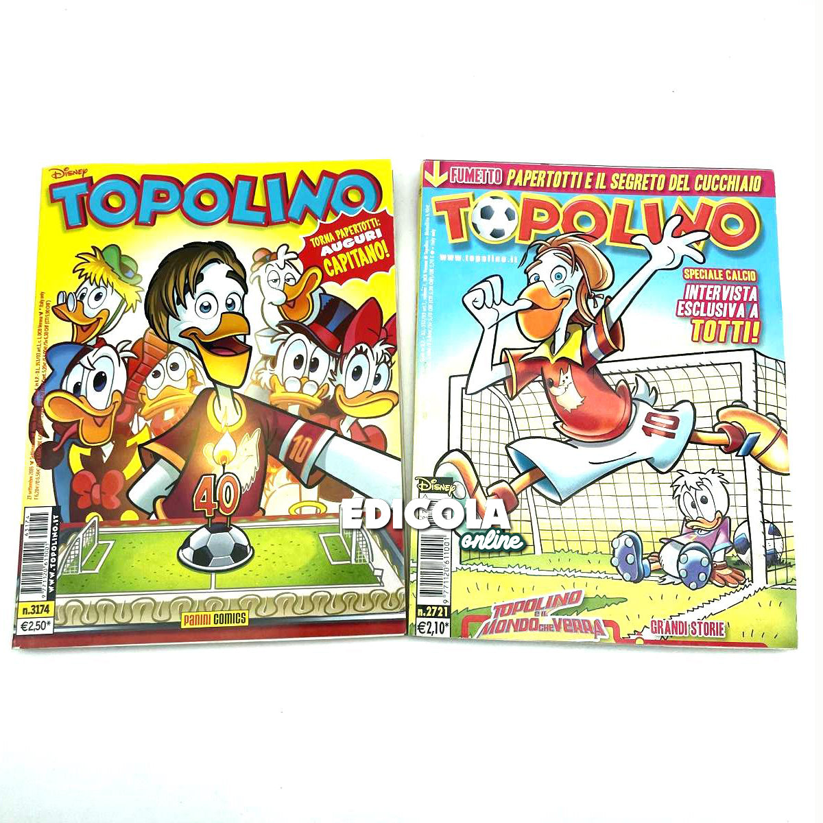 Set 2 Fumetti di TOPOLINO Libretto Francesco TOTTI che diventa Papertotti