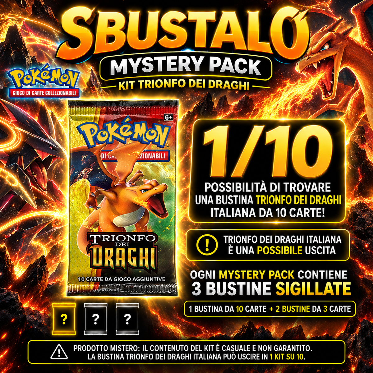 Mystery Pack Pokémon by Sbustalo.com - 3 Guaranteed Sealed Italian Packs - 151 ITA Chance 1 in 10