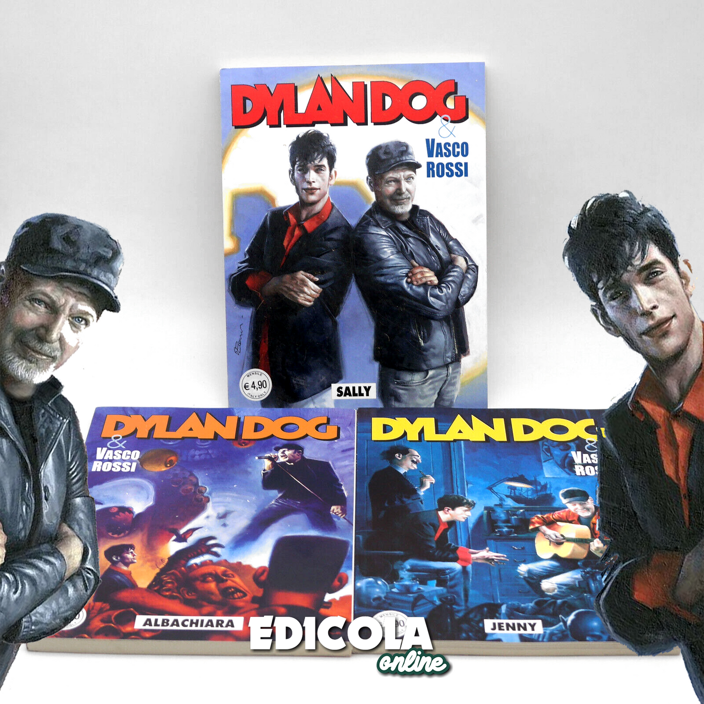 Lot 3 Comics von DYLAN DOG und VASCO ROSSI, komplette Serie 1, Erstausgabe, selten