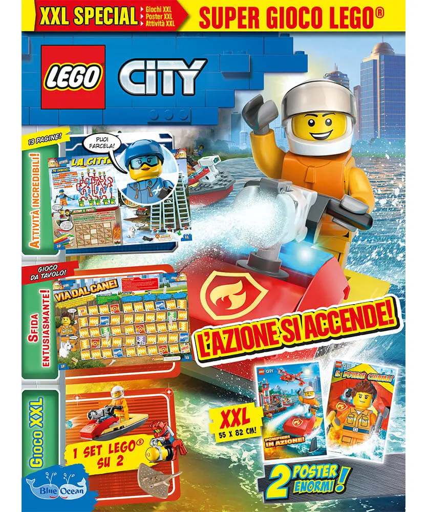 Rivista LEGO CITY XXL n.2 + POMPIERE + MOTOSCAFO / SET DA IMMERSIONE
